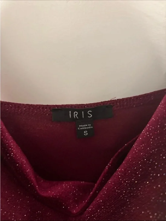 IRIS Burgundy Sparkle Cowl Neck Midi Dress - Picture 3 of 5
